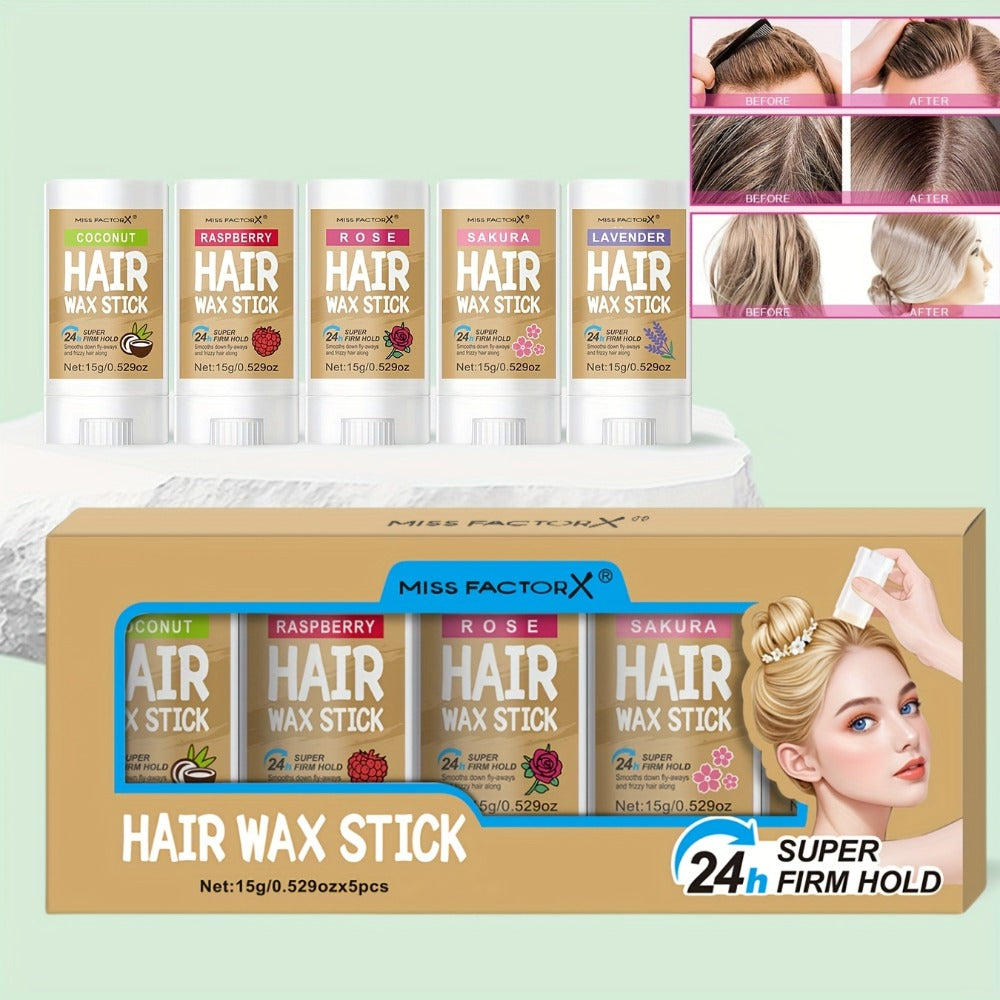 Hair Wax Stick 5 Pack Flyaway Control Edge Control with Jojoba Oil for Home, Travel and Salon Hair Styling — image 1