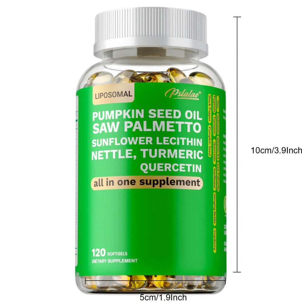 Saw Palmetto Capsules with Pumpkin Seed Oil, Pygeum & Quercetin, Urinary, Bladder, Hair & Heart Health Support for Women & Me