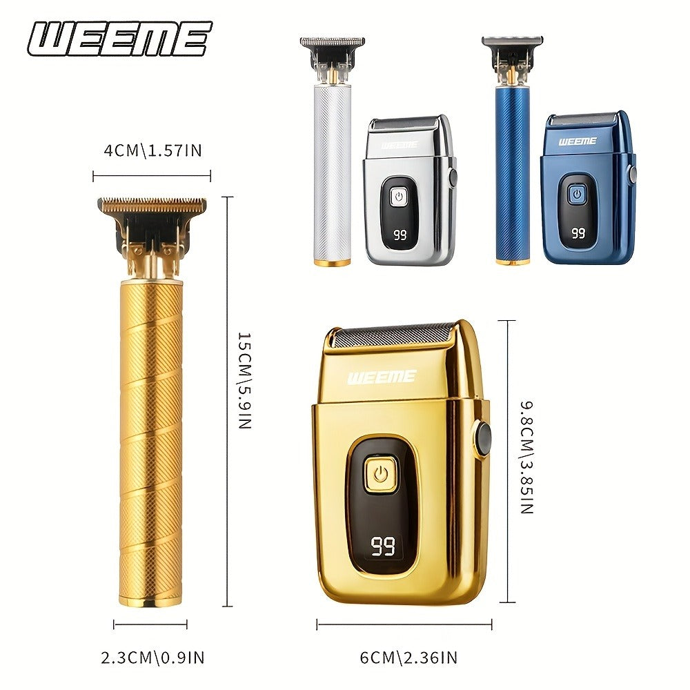 Hair Clipper WEEME Gold or Blue Three-Tool Grooming Set with LCD Display, USB Charging and Guide Combs — image 11