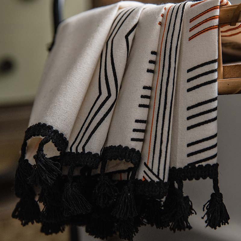 Boho Cream Cotton And Linen Print Sun Shade Non-punched Curtain Fabric