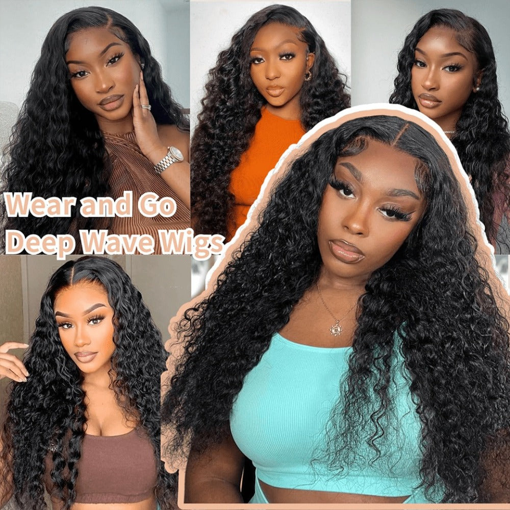 Lace Front Wig Deep-Wave Human Hair, 14-Inch Natural Black with 250% Density and Pre-Cut Buckle Cap — image 7
