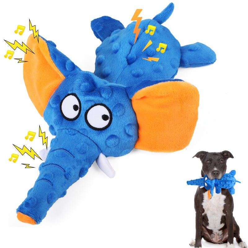 Unstuffed Elephant Squeaky Dog Toy with Crinkle Fabric in Blue or Blue-and-Purple Checkout Options — image 1