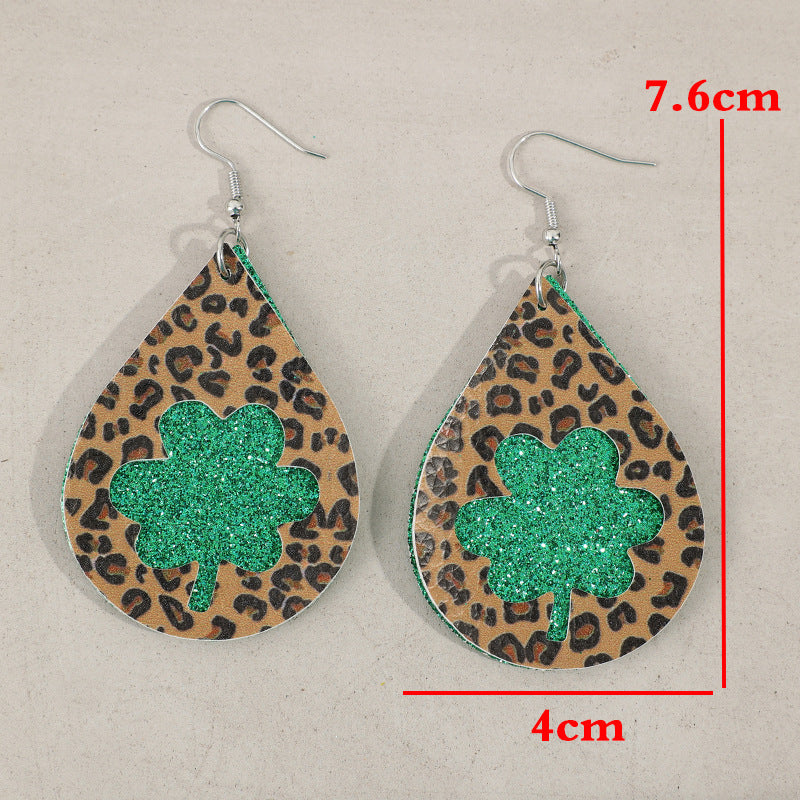 Leopard Hollowed Leather Teardrop Earrings