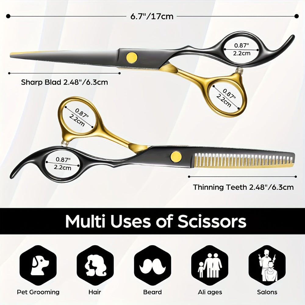 Hair Cutting Scissors Set 6 Inch Stainless Steel with Thinning Shears & Barber Comb – Colorful Professional Hairdressing Shea