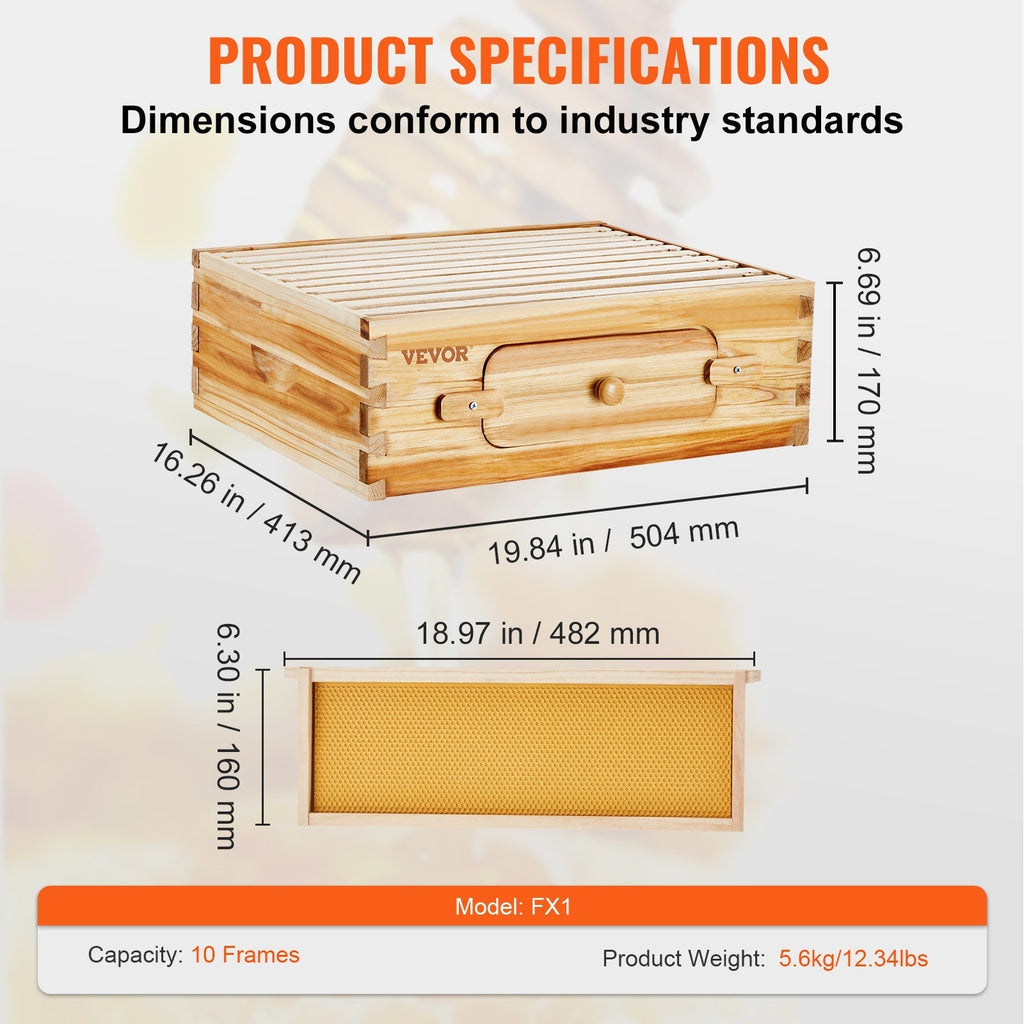 Beehive Kit 10 Frame Cedar Wood Bee Hive with Transparent Windows & Beeswax Coating, for Garden, Yard and Pest Management — i
