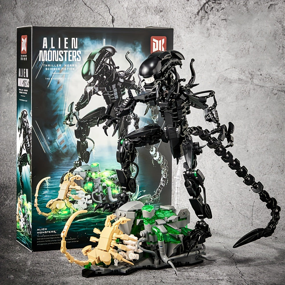 Building Block Set Alien Beast with 958 Pieces, Articulated Black Figure, Scene Base and Long Tail — image 2