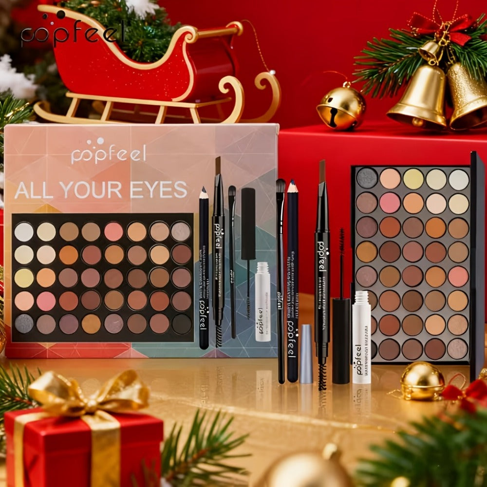 Makeup Gift Set POPFEEL 29-Color Eyeshadow Palette + Mascara + Eyeliner + Brow Pencil + Highlighter Powder + 7-Piece Brush Se