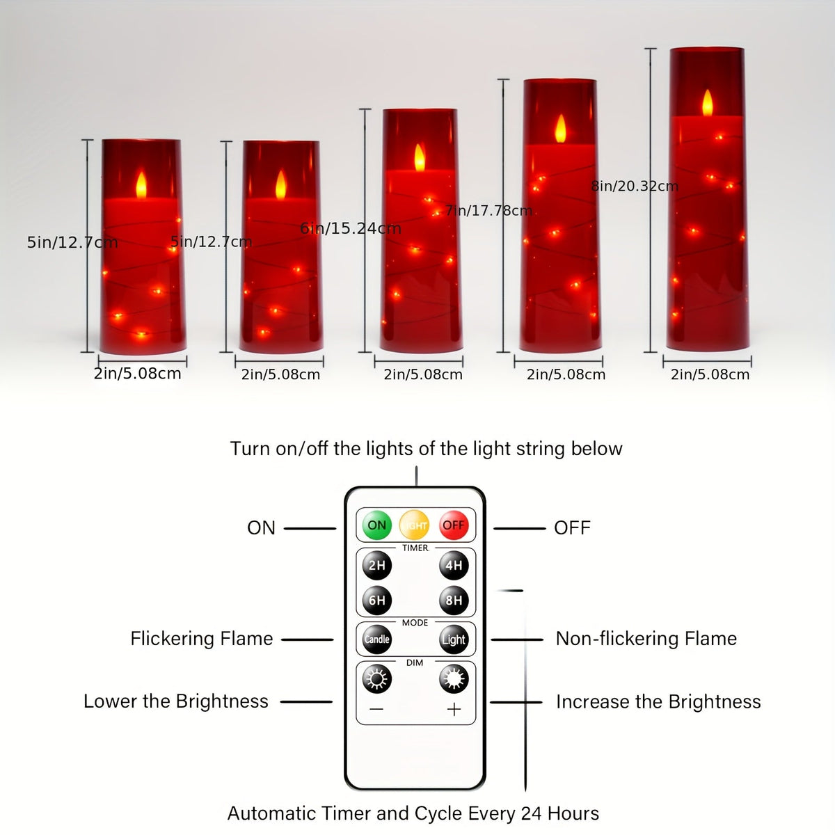 Flameless LED Candles with Remote Control Timer and Star String Lights Set of 5 or 7 Pillar Candles for Wedding Garden Home D