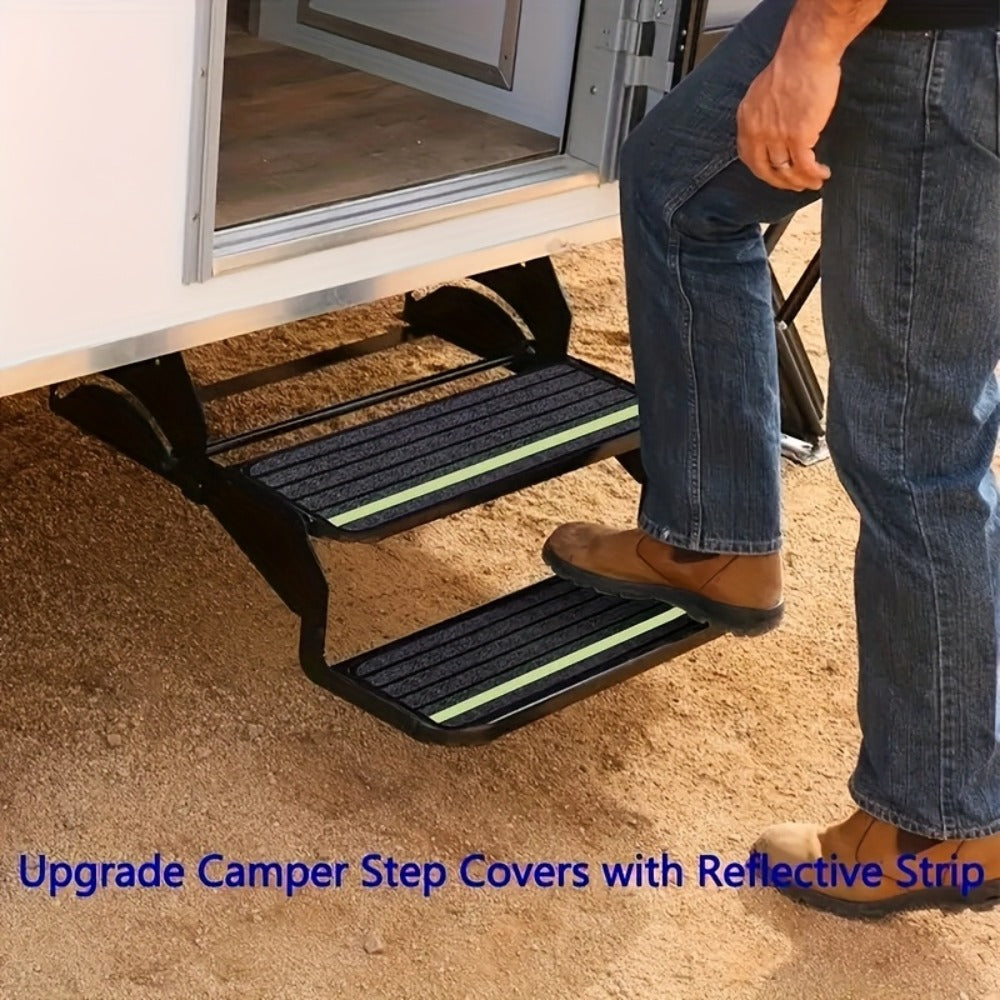 RV Step Covers Non-Slip Reflective – Durable Polyester Camping Rug Set for Travel Trailer, Motorhome & Outdoor Adventures, 2 