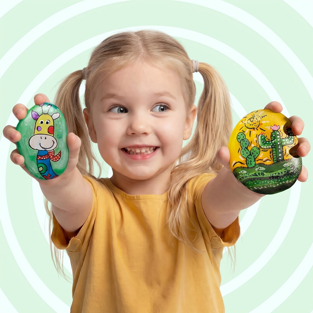 Rock Painting Craft Kit with 10 Stones, 16 Paint Colors, Brushes, Gems, Glitter and Stickers — image 7