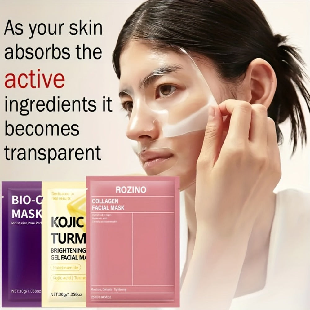 Face Mask, ROZINO 15-Piece Collagen Sheet Assortment with Bio-Collagen and Kojic Acid Turmeric Packets — image 2