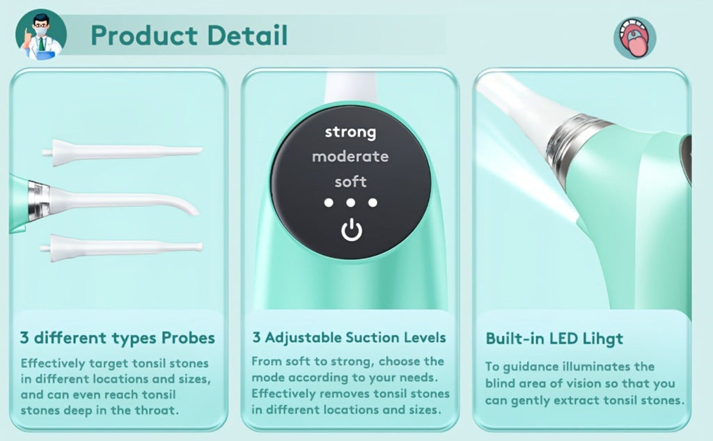 Tonsil Stone Remover Electric Vacuum Kit with LED Light – 3 Suction Modes 5X Magnifying Mirror Oral Irrigator Safe Gentle Ton