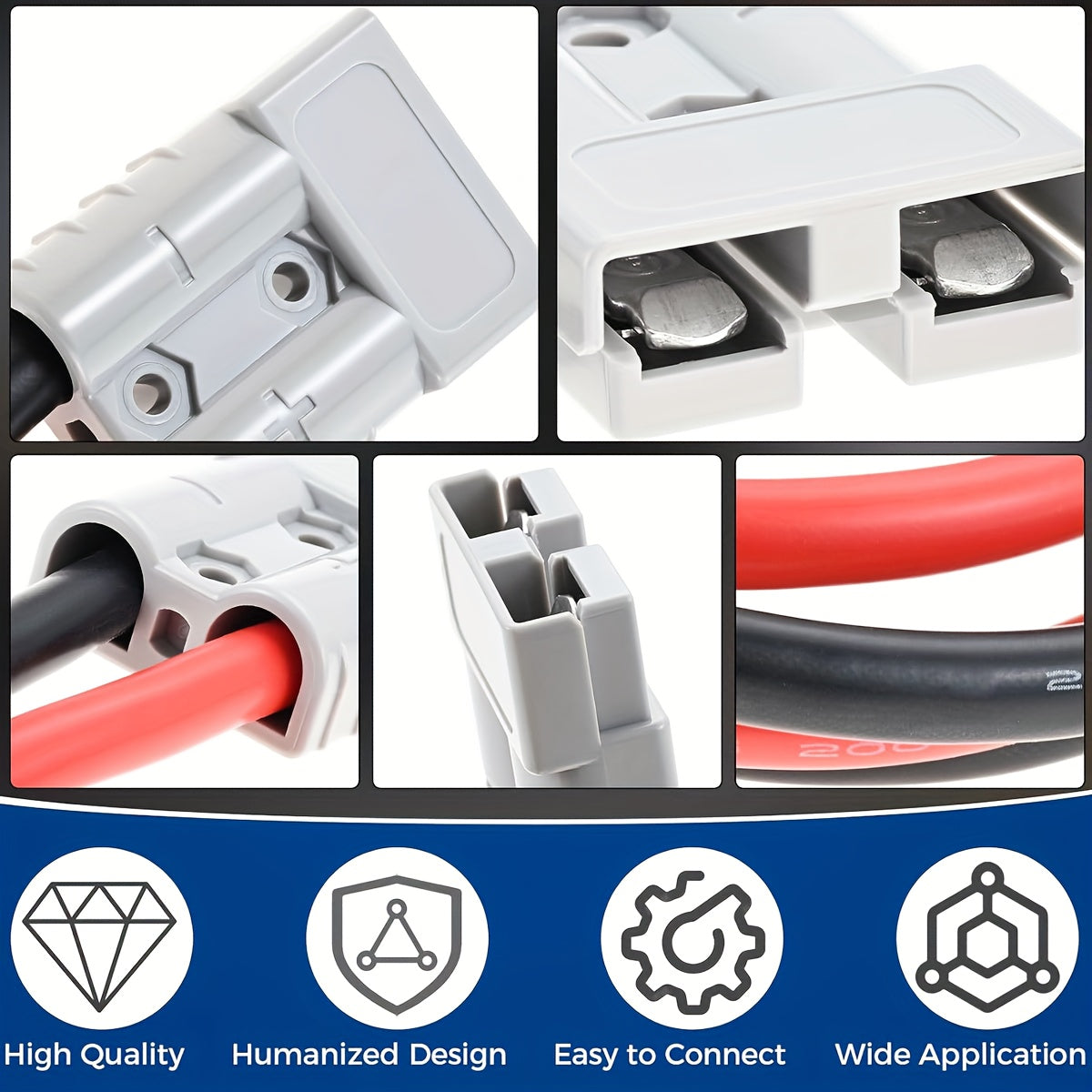 SB50 Anderson Connector Plug with 10FT Wire – Double SB50 Battery Harness Cable for RV, Winch, Trailer, Golf Cart & Electric 