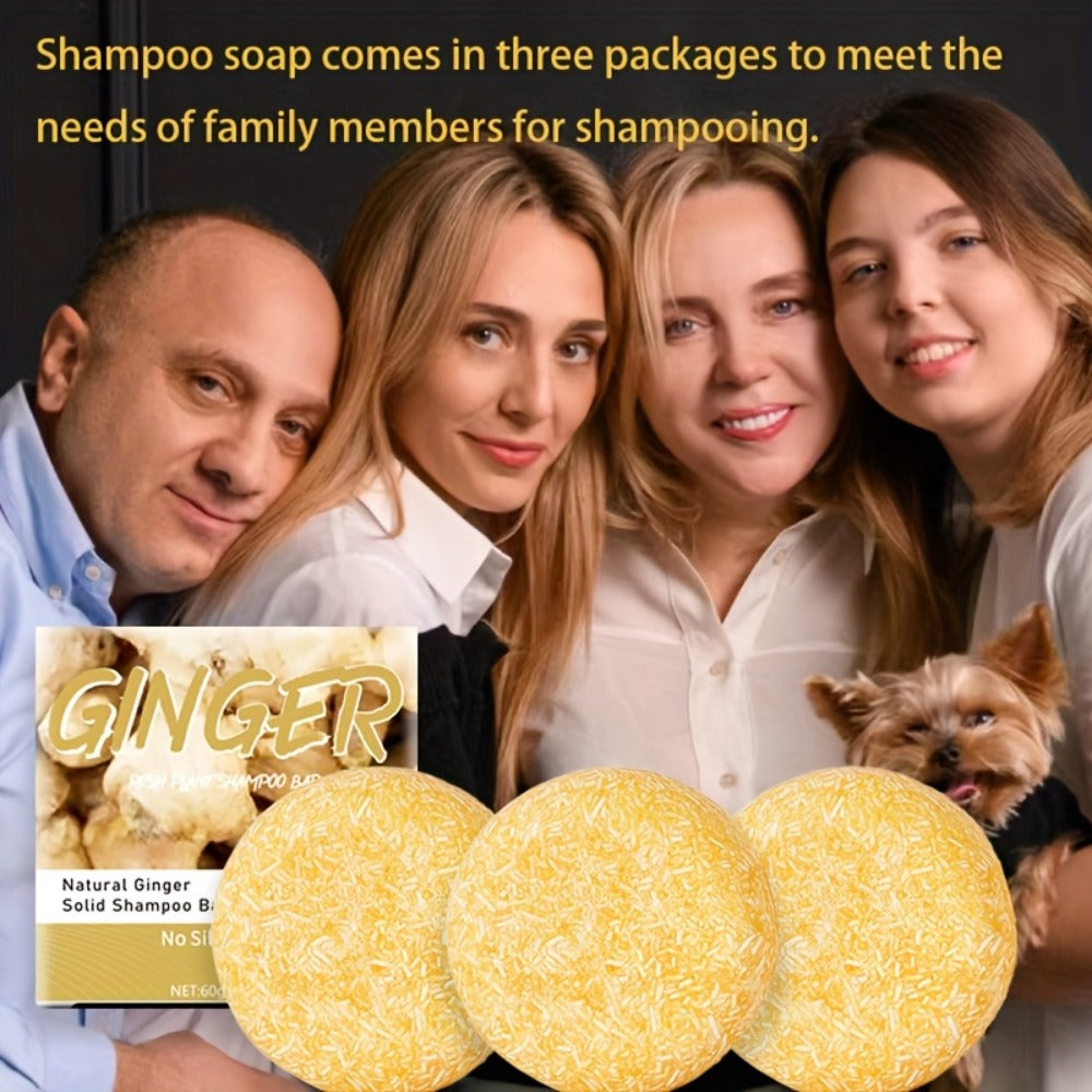 Ginger Shampoo Bar 3pcs × 60g – Natural Handmade Solid Shampoo Bar, Sulfate-Free, Paraben-Free & Vegan | Scalp Stimulating Gi
