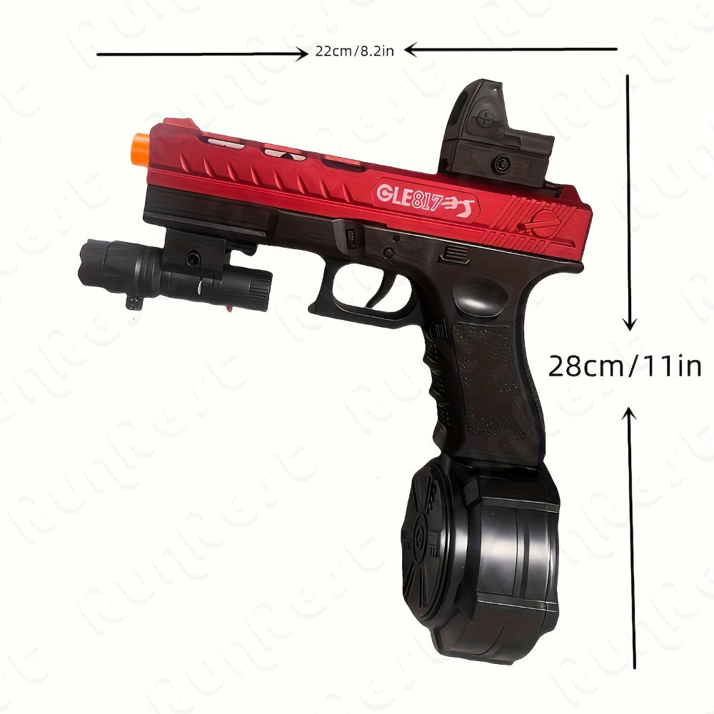 Compact Red-and-Black Electric Gel Blaster Set with Drum, Two Magazines, Sight, Goggles and USB Cable — image 2