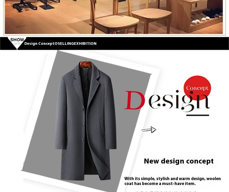Men's Woolen Coat Business Casual Long