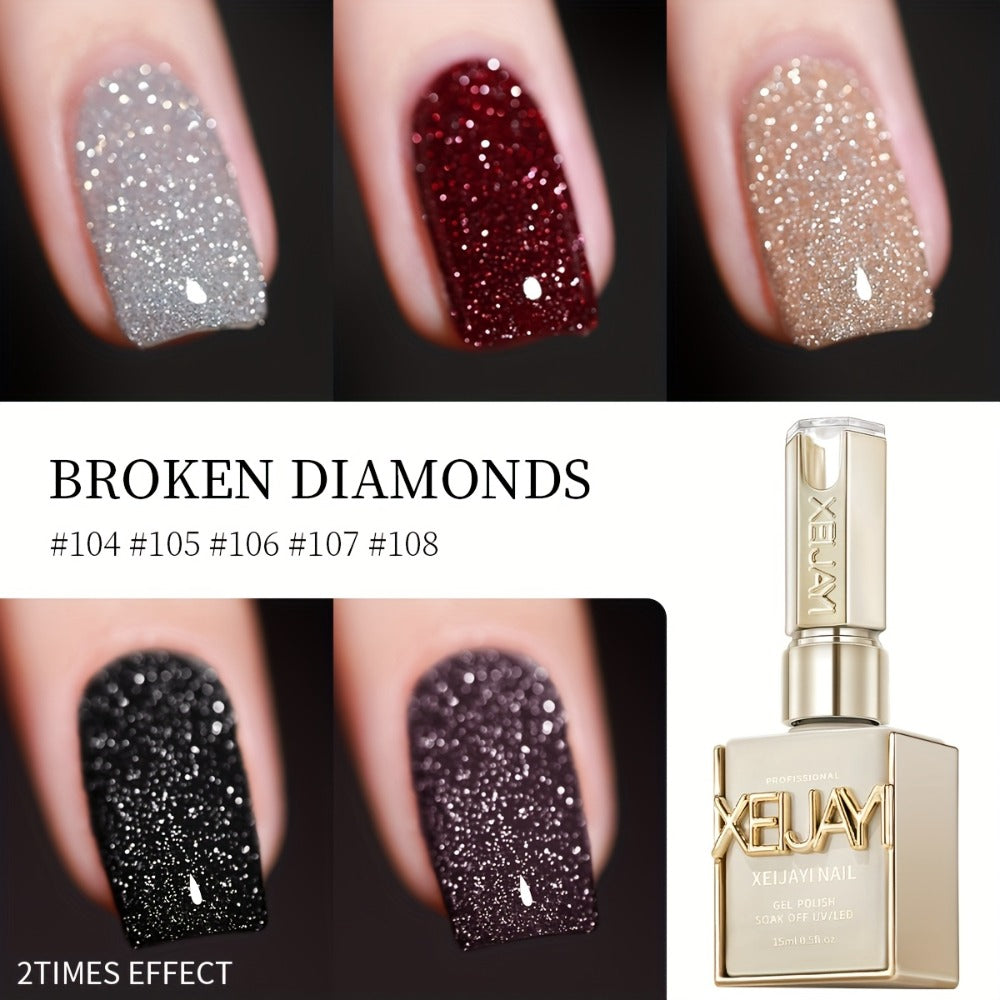 Gel Nail Polish 5-Color Broken-Stone Glitter Set in 0.51oz Bottles with Sparkling Finish and UV/LED Soak-Off Cure — image 2
