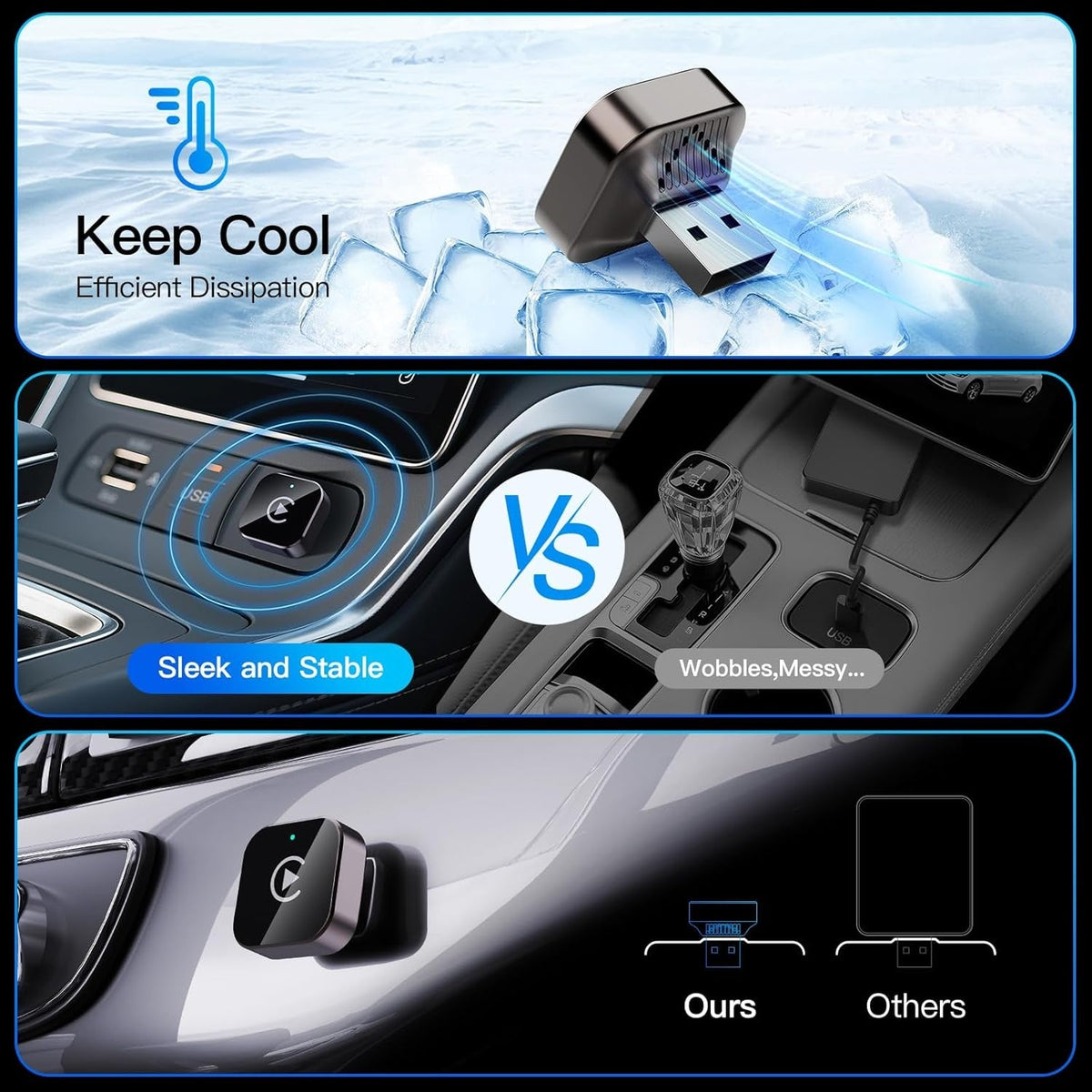 Wireless CarPlay Adapter 2-in-1 Wired to Wireless CarPlay & Android Auto Mini USB Dongle Fast Stable Connection for Apple iOS