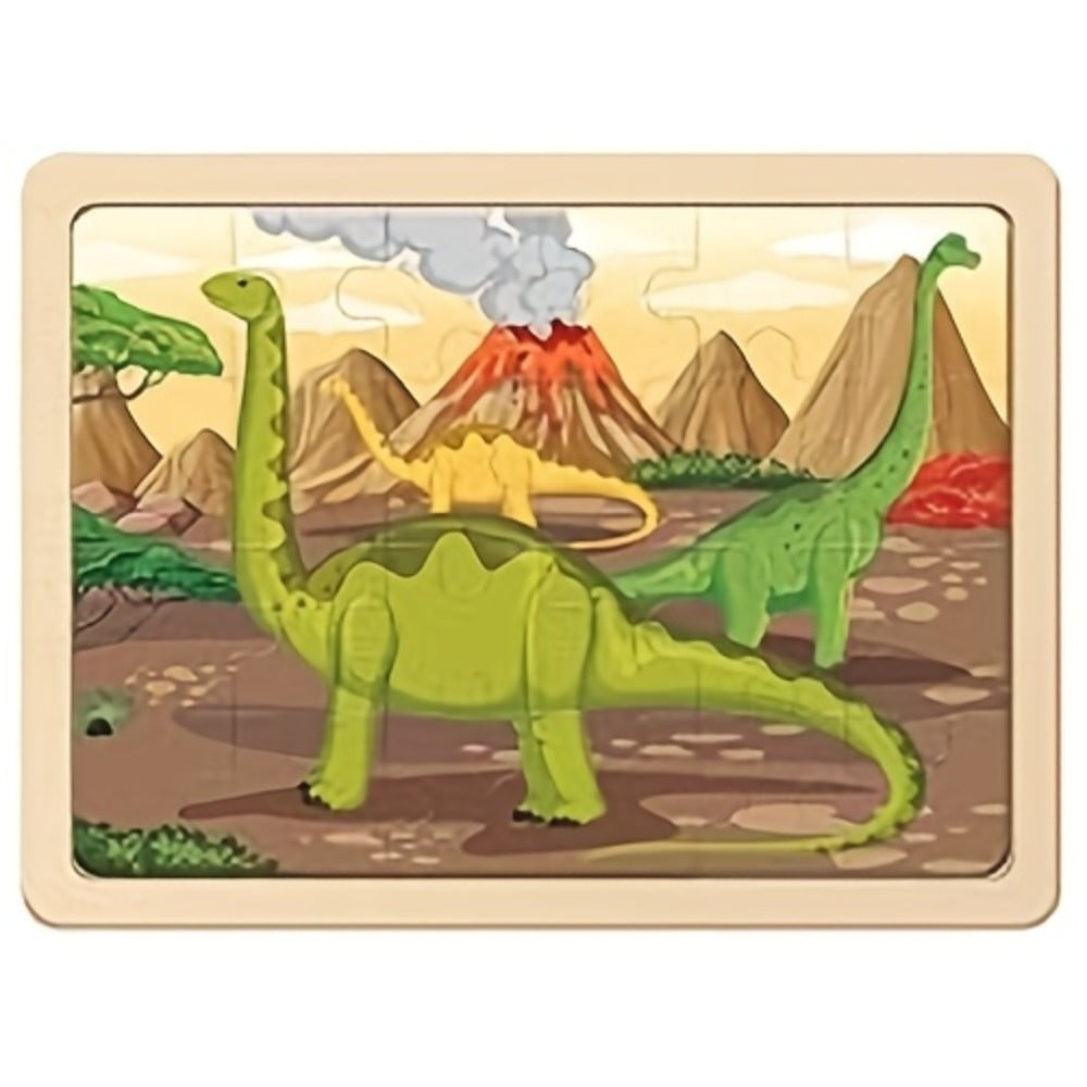 Dinosaur Puzzle Set for Kids Ages 3-8 Wooden 4-in-1 Jigsaw with 24 Pieces Each, Colorful Preschool Educational Toy for Boys &