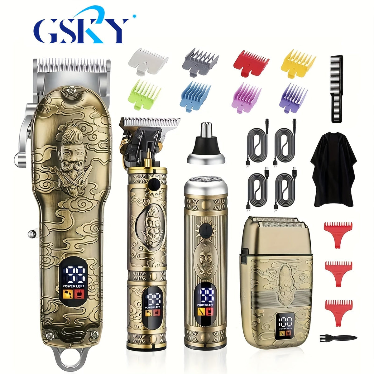 Hair Clippers & Trimmers GSRY Bronze Four-Tool Grooming Set with LCD Displays, USB Charging and Guide Combs — image 14