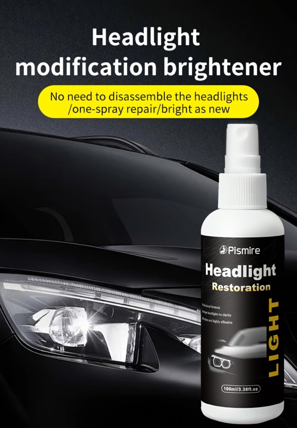 Headlight Restoration Kit Ceramic Coating Spray 100ml No Sanding No Polishing Required Quick Restore Yellowed Foggy Car Headl