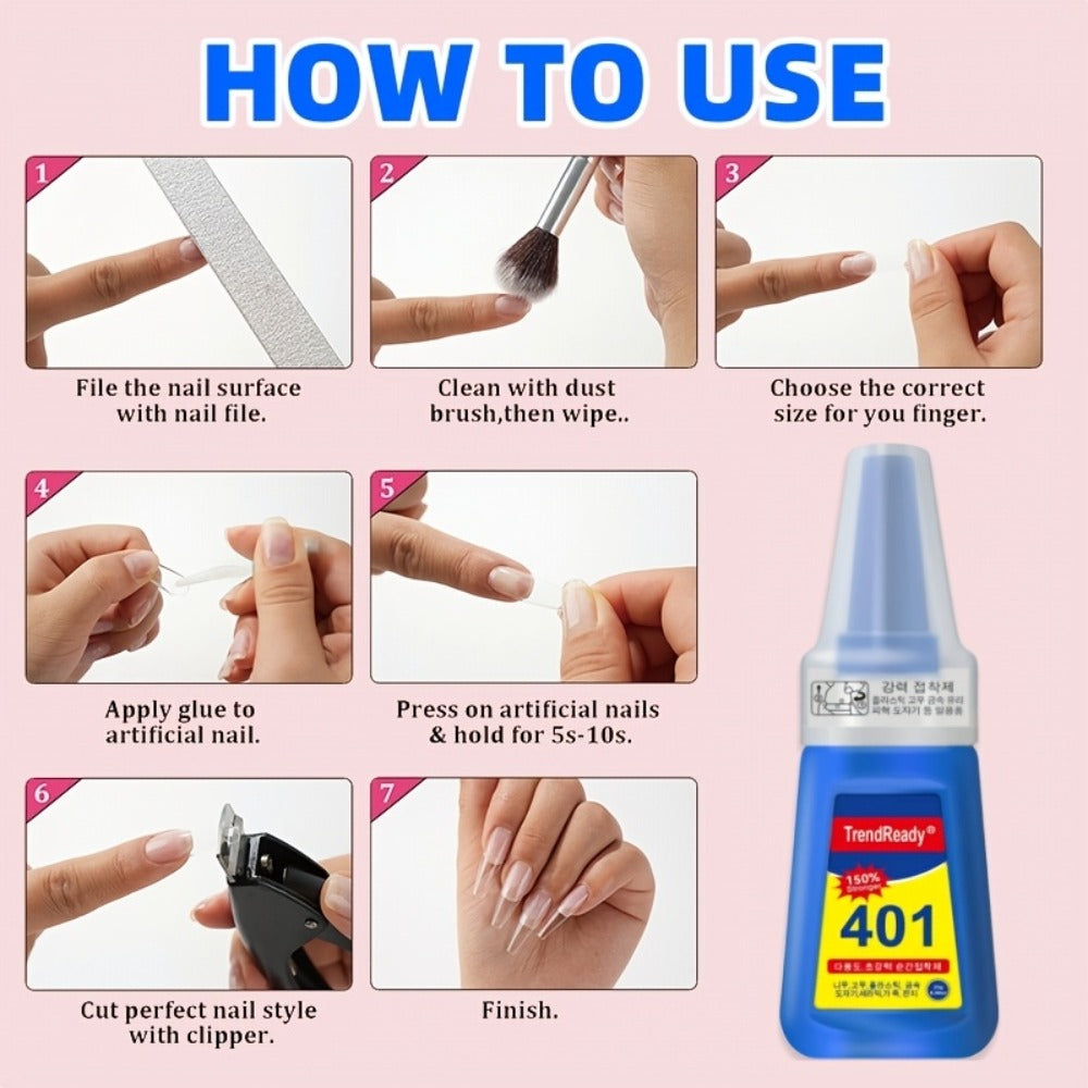 Waterproof Nail Adhesive Tabs with Nail Stickers 0.85oz Dropper Tip Bottle – Extra Strong Alcohol-Free Quick Release Long Wea