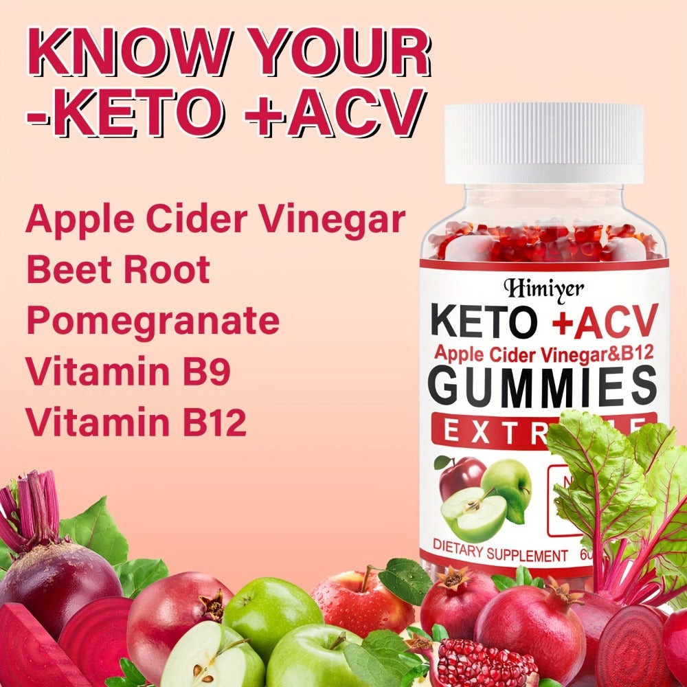 Apple Cider Vinegar Gummies with B12, Pomegranate & Beet Juice Powder, Keto ACV Supplement for Metabolism — image 3