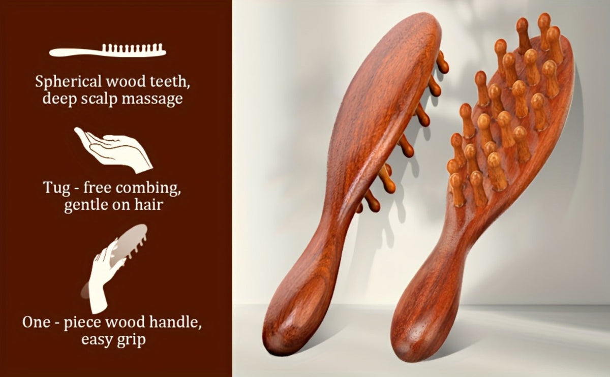 Sandalwood Loc Comb Wide Tooth 2 Pcs Wooden Ergonomic Detangling Comb for Dreads Locs Curly, for Home, Travel and Salon Hair 