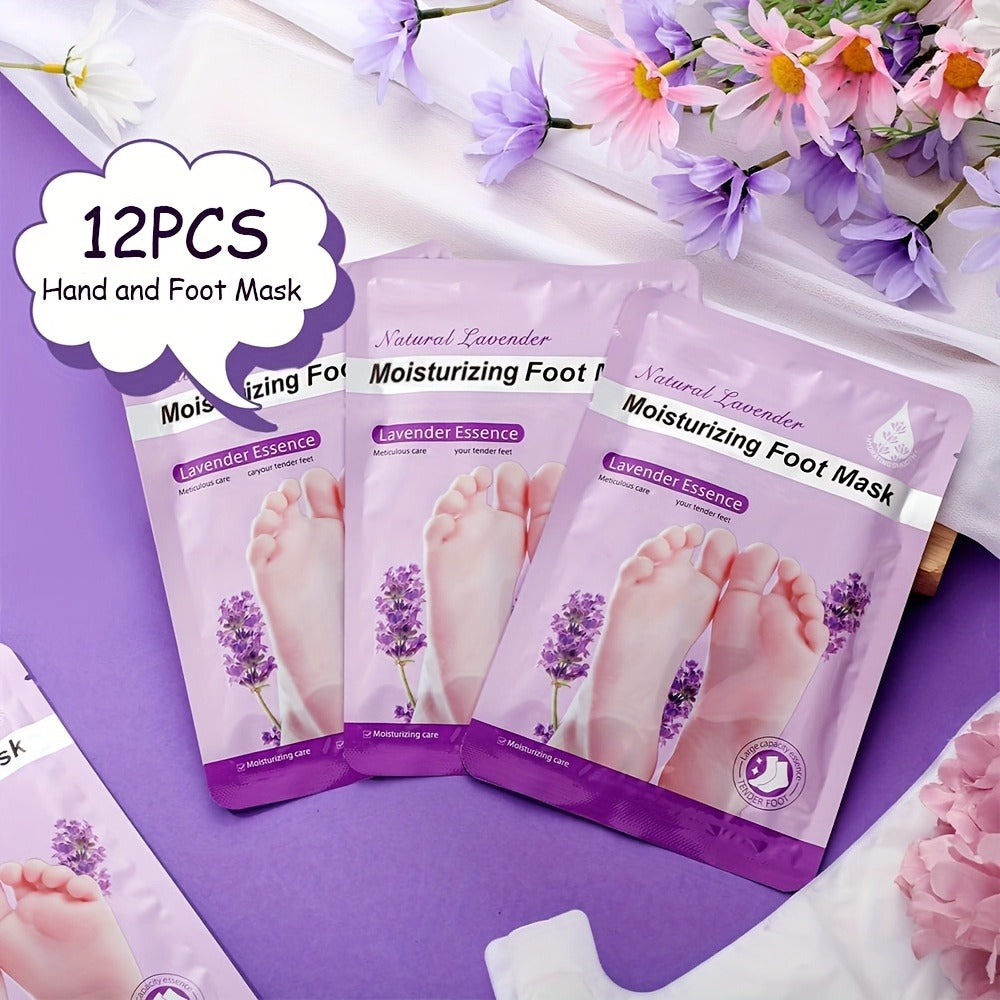 Hand and Foot Mask Set 12pcs Lavender Moisturizing – Deep Hydrating Gloves & Socks for Dry Cracked Skin, Non-Greasy Moisture 