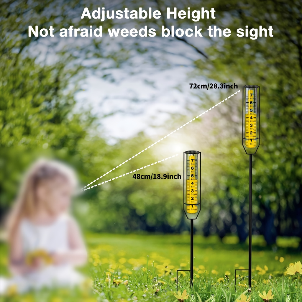 Rain Gauge Outdoor – Large Transparent Freeze-Proof Rain Gauge with Metal Frame, Adjustable Height, Easy-to-Read Measurement 