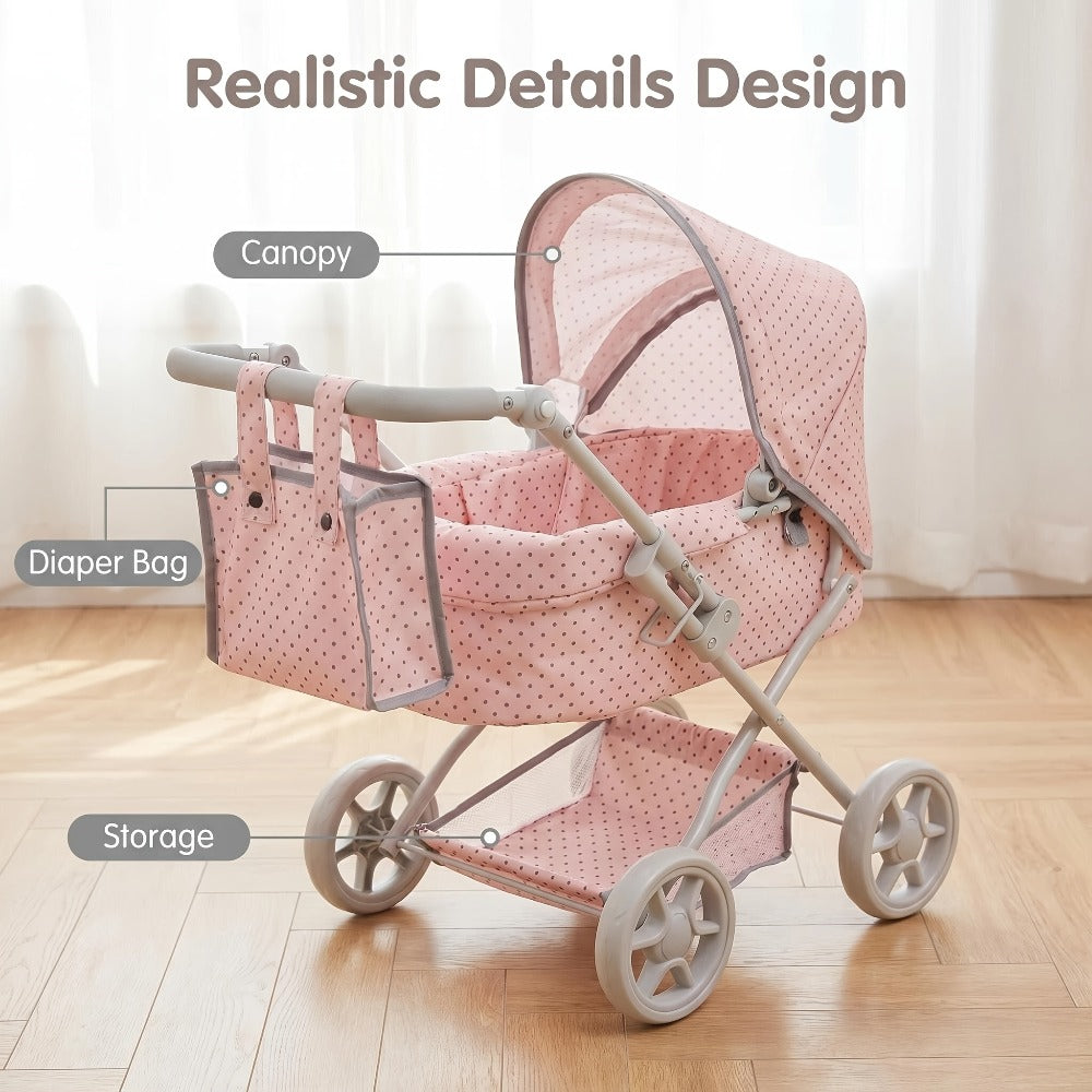 3-in-1 Baby Doll Stroller Set Pink Foldable Pram with Bassinet & Carry Bag with the Listed Color, Size or Set Options for Eve