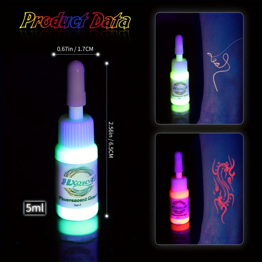 Tattoo Ink 8-Color UV Fluorescent Set with 5ml Bottles and Full Neon Color Range with Item-Specific Color, Capacity and Bottl