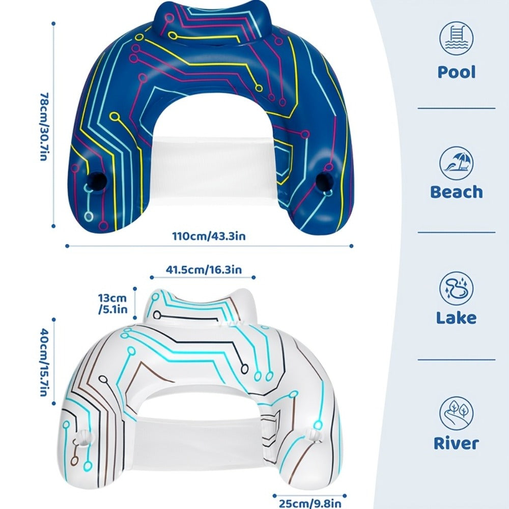 Pool Float U-Shaped Chair Two-Pack with Mesh Center, Headrest, Built-In Cup Holder and Graphic Trim — image 2