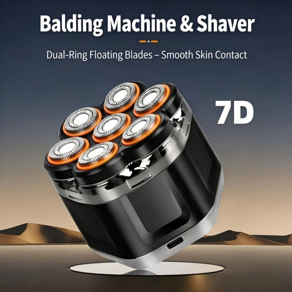 Black 7-Head Rotary Electric Head Shaver with Magnetic Blade Assembly, Digital Display and USB-C Cable — image 2