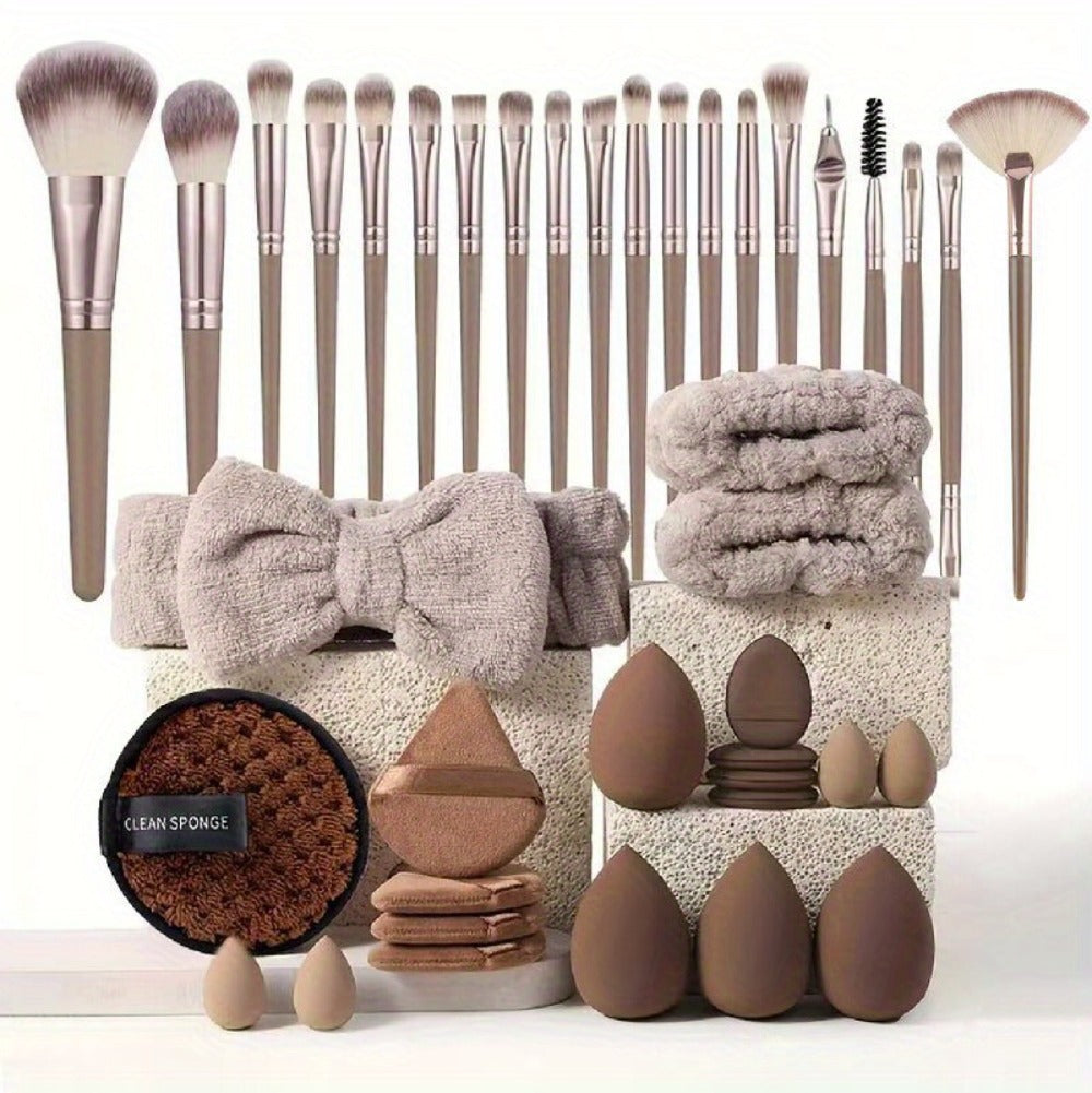 Makeup Brush Set, 56-Piece Polyester Bristle Collection with Wood Handles in Beige, Pink or Brown Color Options — image 14