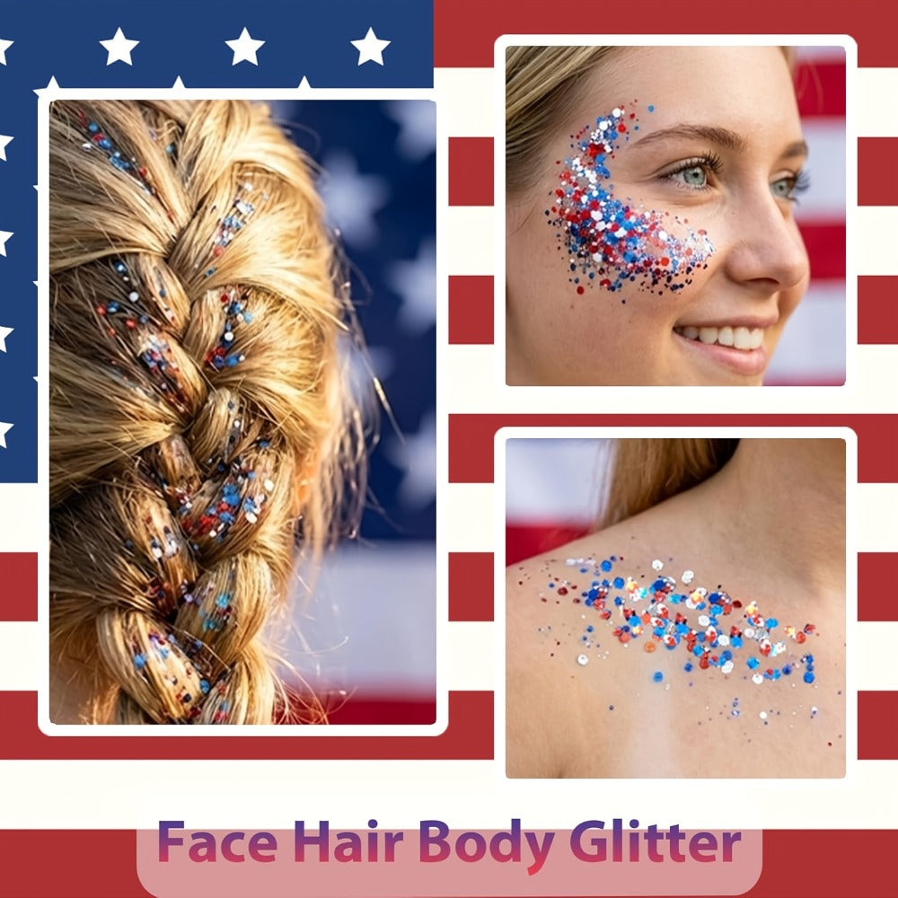 Glitter Makeup Stick Red & Blue Multi-Use Glitter Gel for Face Hair & Body – Patriotic American Flag Theme for July 4th Indep