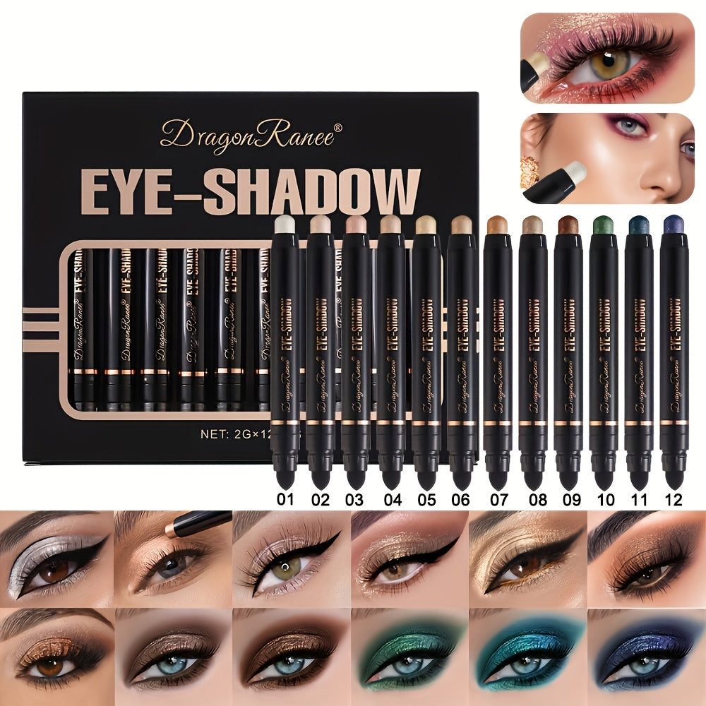 Shimmer Eyeshadow Stick Set 12 Pcs Double-Ended Glitter Cream Eye Shadow Pencil Waterproof, for Makeup, Travel and Everyday V