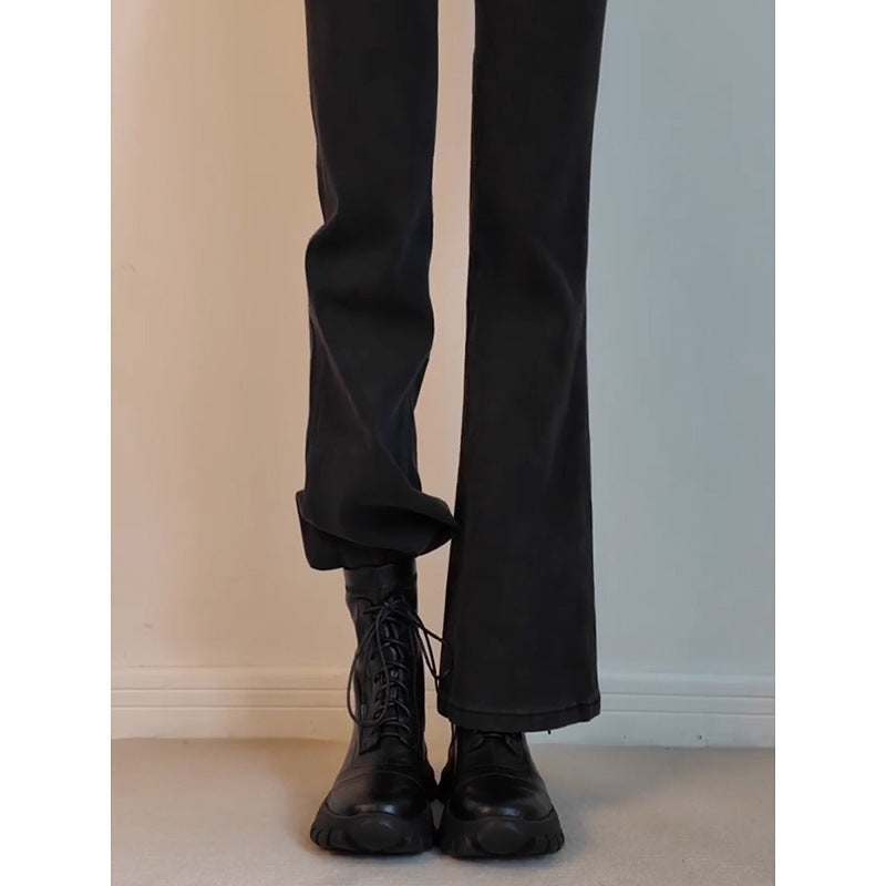 New Stylish Versatile Black Thick-soled Back Zipper Lace-up Motorcycle Boots