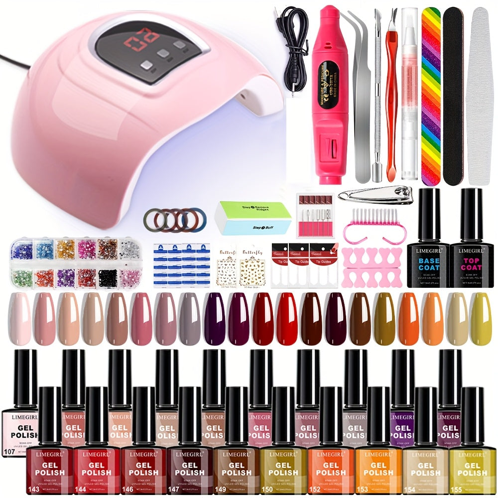 20-Color Gel Nail Polish Kit, Model ZH666-2 with UV LED Lamp, Red-to-Pink Shades, Base Coat and Top Coats — image 14