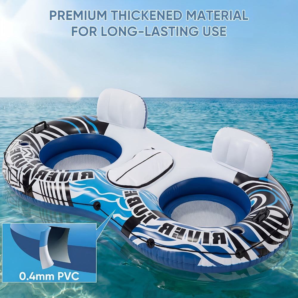 Pool Float Double Ring Raft for Two with Detachable Cooler, Two Cup Holders and Inflatable Backrests — image 9