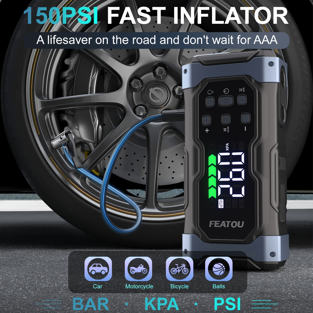 Jump Starter 20000mAh 9-in-1 with Air Compressor Tire Inflator for All Gas 3.7gal Diesel Large SUV for Garden, Patio and Yard