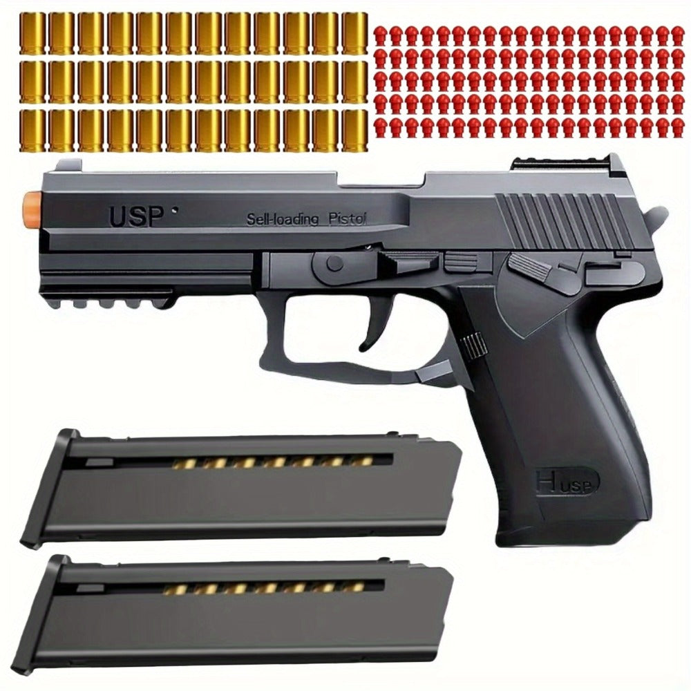 USP Clip Toy Gun Pistol with Continuous Shooting, 100 Bullets & 2 Magazines Rapid Fire Foam Blaster for Kids Boys Girls Ages 