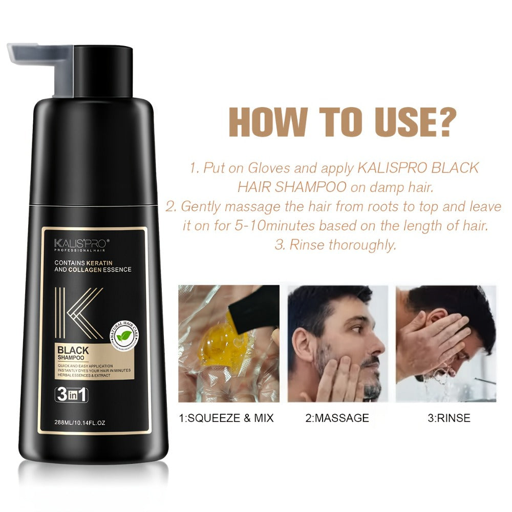 Men's 3-in-1 Black Hair & Beard Dye Shampoo, 8-Minute Gray Coverage, Ammonia-Free Natural Color — image 2