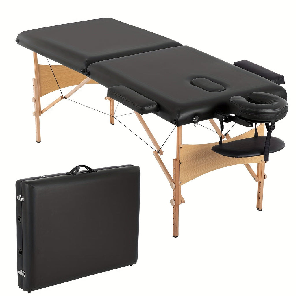 2-Fold Portable Massage Table with Face Cradle & Carrying Bag, Adjustable Height PU Leather Lash Bed — image 1