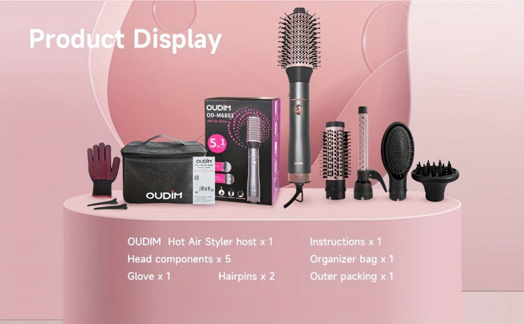 5-in-1 Hot Air Styling Comb Set Negative Ion Hair Dryer Brush with 5 Interchangeable Heads, for Home, Travel and Salon Hair S