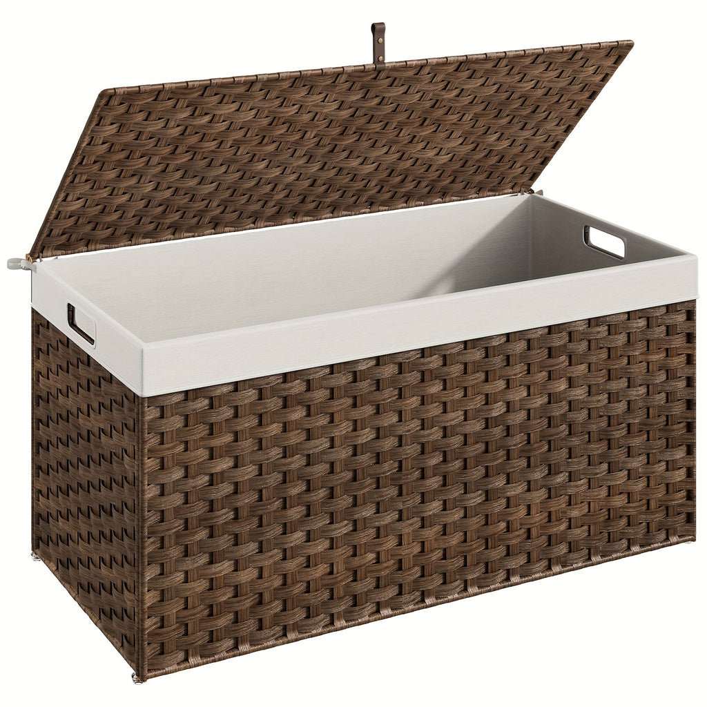 Large Wicker Storage Basket with Lid, Handles, Soft Lining, Metal Frame in a 220L Lidded Format — image 1