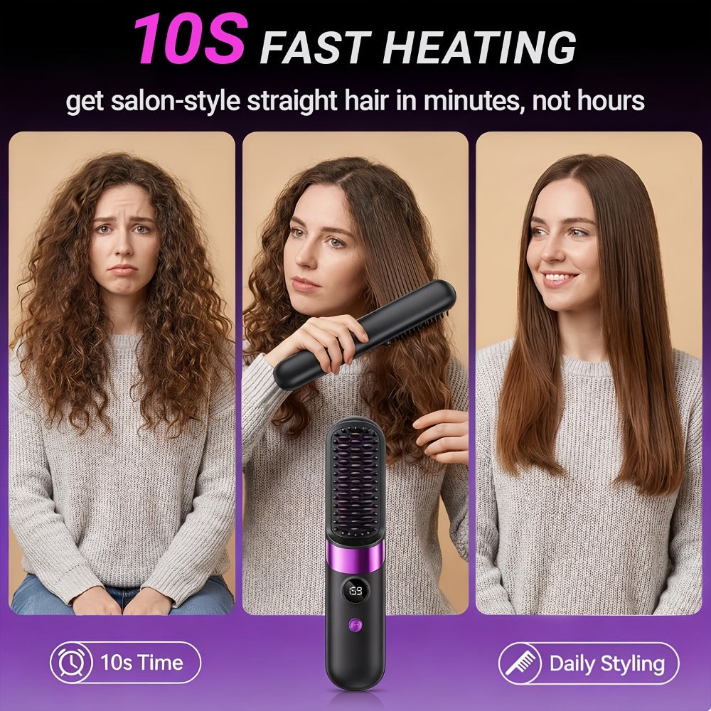 Ionic Hair Straightener Brush USB-C Rechargeable 3-in-1 Straightener Curler Styler, Adjustable Temperature — image 6