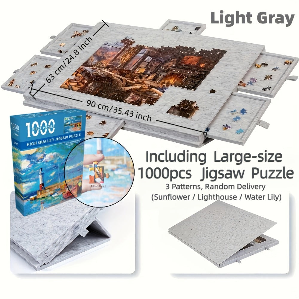 Portable Puzzle Board with Anti-Slip Surface, Fits 1000 & 1500 Piece Puzzles, Jigsaw Puzzle Table for Storage & Family Game N