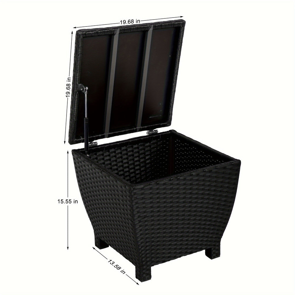 PE Wicker-Look Outdoor Storage Side Table with Flip-Top Lid and Brown, Gray or Black Options — image 7