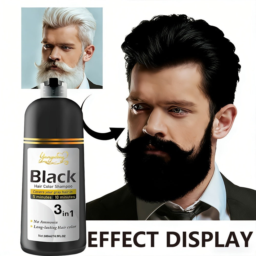 Hair Dye Shampoo, YANYUTONG 500ml Black 3-in-1 Pump Bottle for Hair and Beard Color Application — image 4